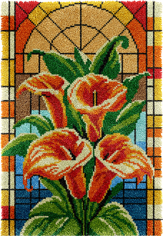 Stained Glass Calla Lily Flower Latch Hook Rug Kit