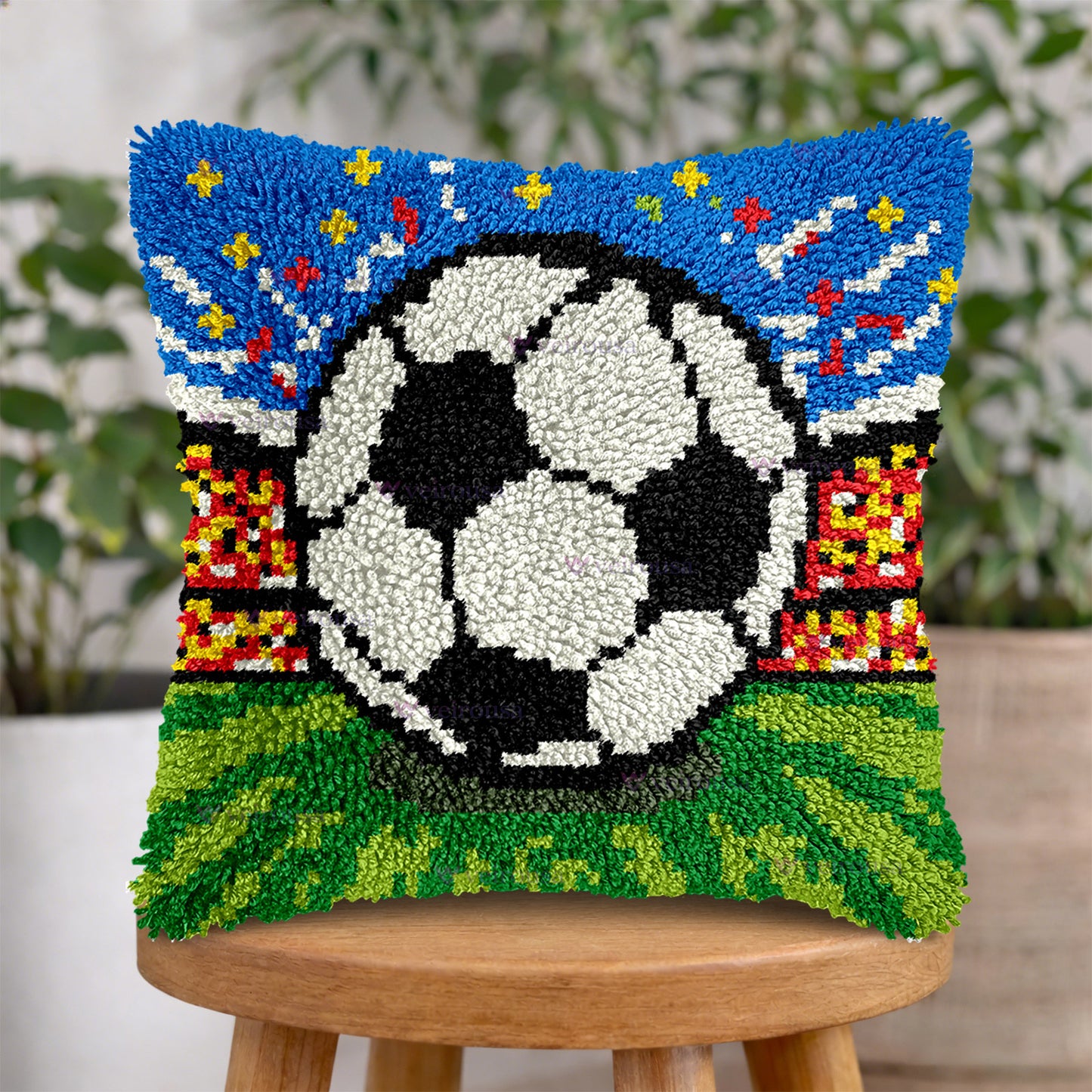 Veirousa Match Day Soccer Ball Latch Hook Pillow Kit