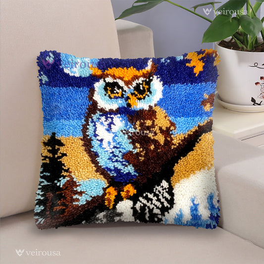 Veirousa Moonlight Owl Latch Hook Pillow Kit