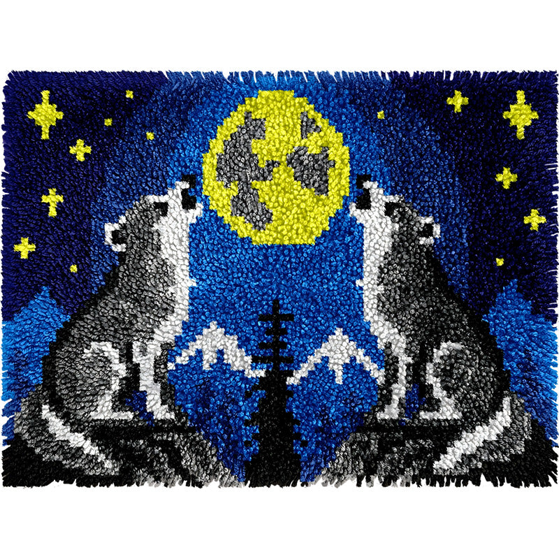Veirousa Moonlit Wolf Pair Latch Hook Rug Kit