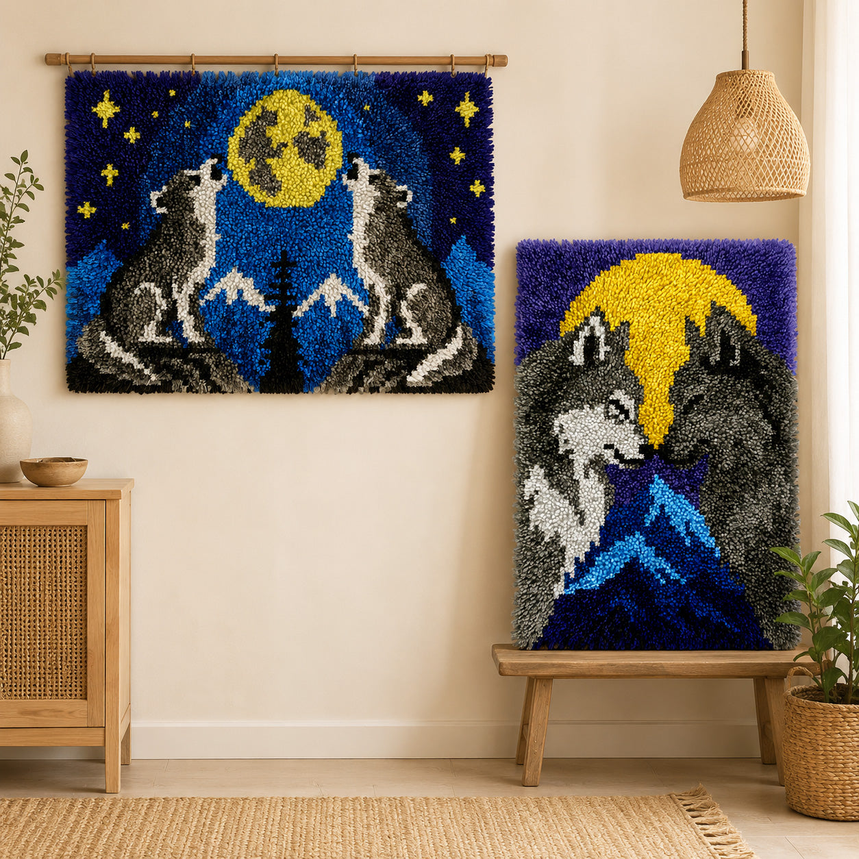 Veirousa Moonlit Wolves Latch Hook Rug Kit