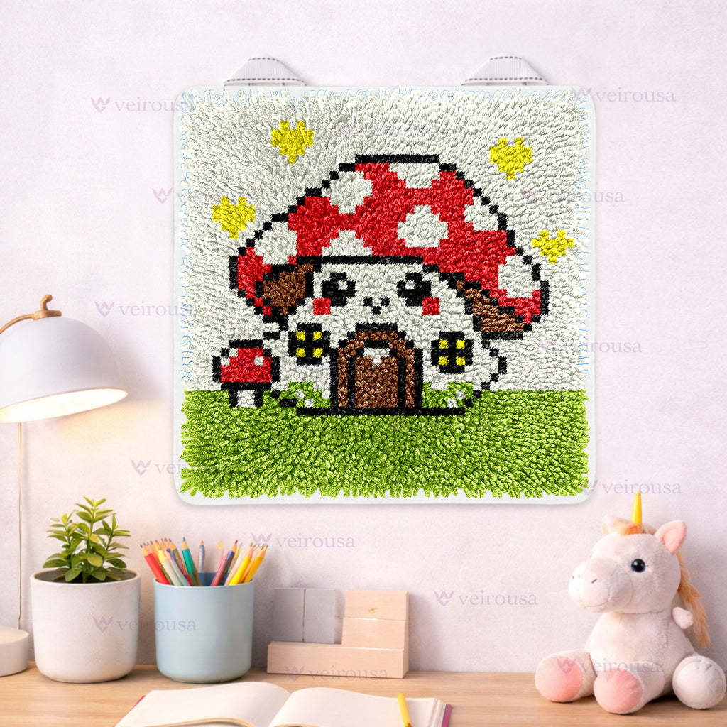 Veirousa Mushroom House Latch Hook Mini Rug Kit