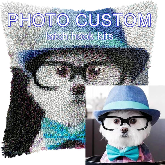 Veirousa Personalized Pet Latch Hook Pillow Kit Custom Pillwocase from Photo