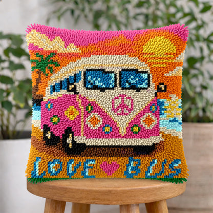 Veirousa Pink Love Bus Latch Hook Pillow Kit