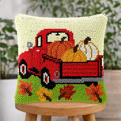 Veirousa Pumpkin Harvest Red Truck Latch Hook Pillow Kit