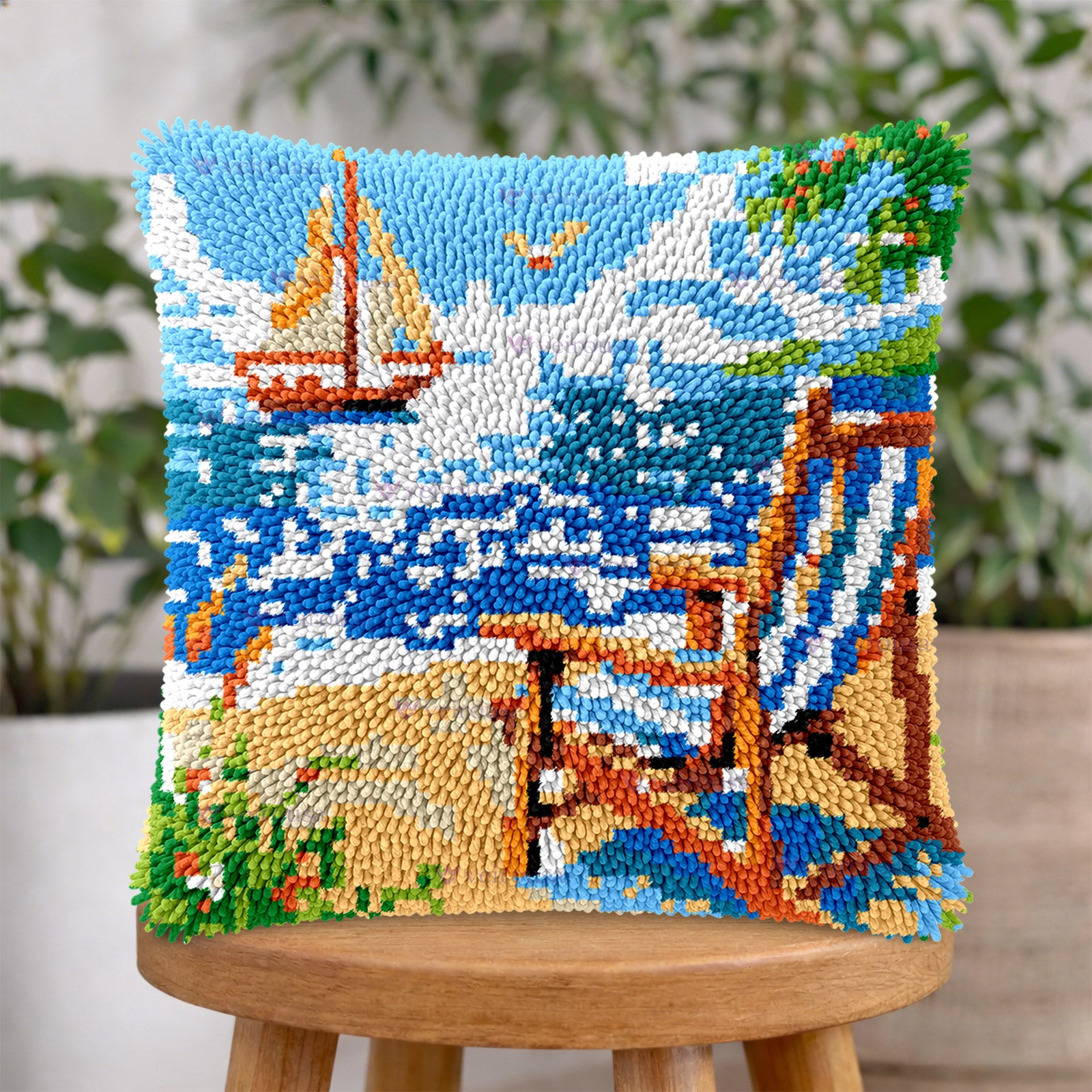 Veirousa Seaside Escape Latch Hook Pillow Kit