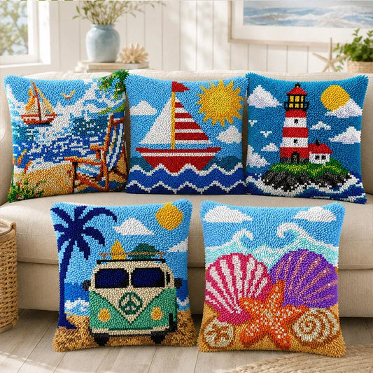 Veirousa Seaside Latch Hook Pillow Kit