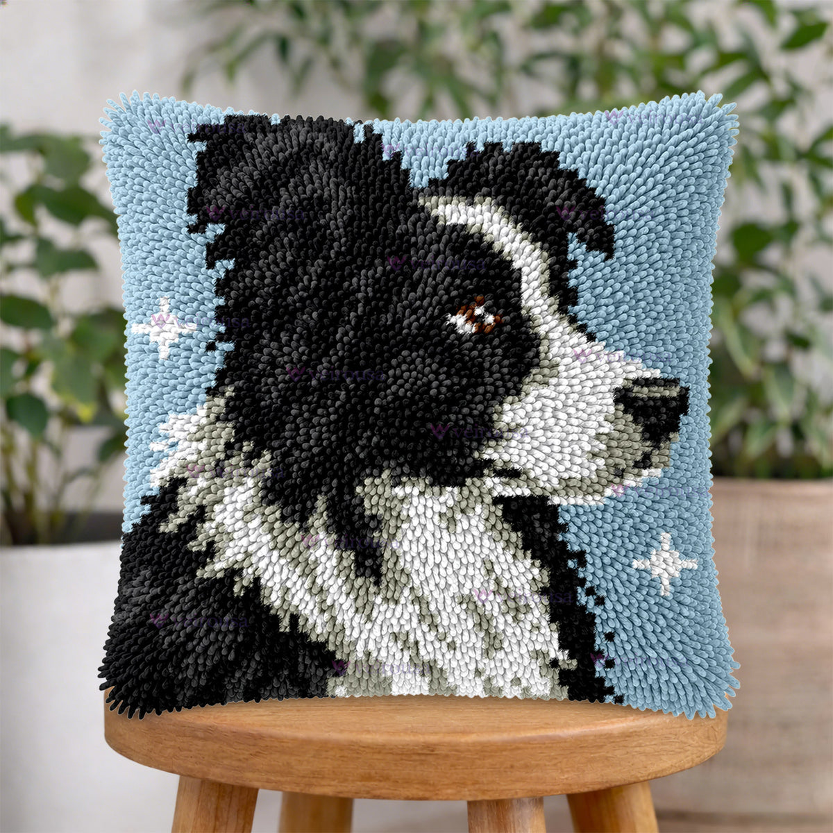 Veirousa Side-Profile Border Collie Latch Hook Pillow Kit