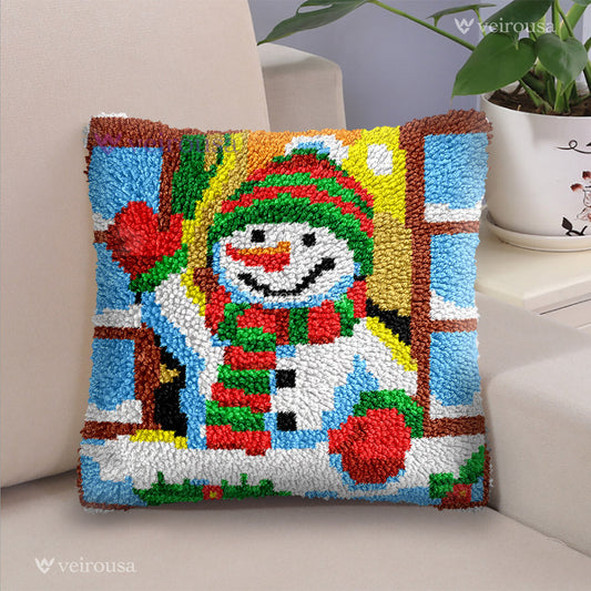Veirousa Snowman Window Scene Latch Hook Pillow Kit