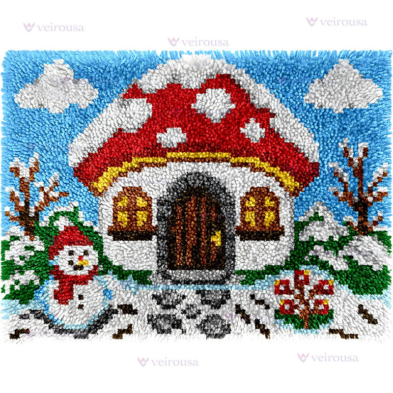Veirousa Snowy Mushroom Cottage Latch Hook Rug Kit