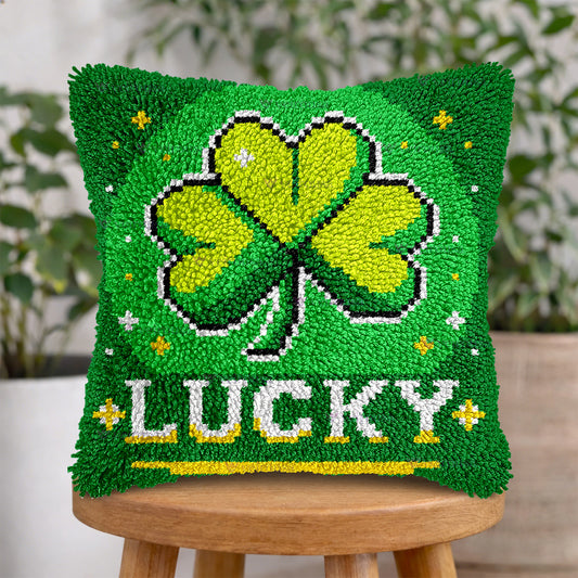 Veirousa St. Patrick’s Day Lucky Four-Leaf Clover Latch Hook Pillow Kit
