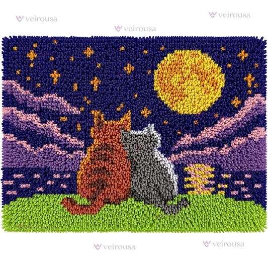 Veirousa Stargazing Cats Latch Hook Rug Kit