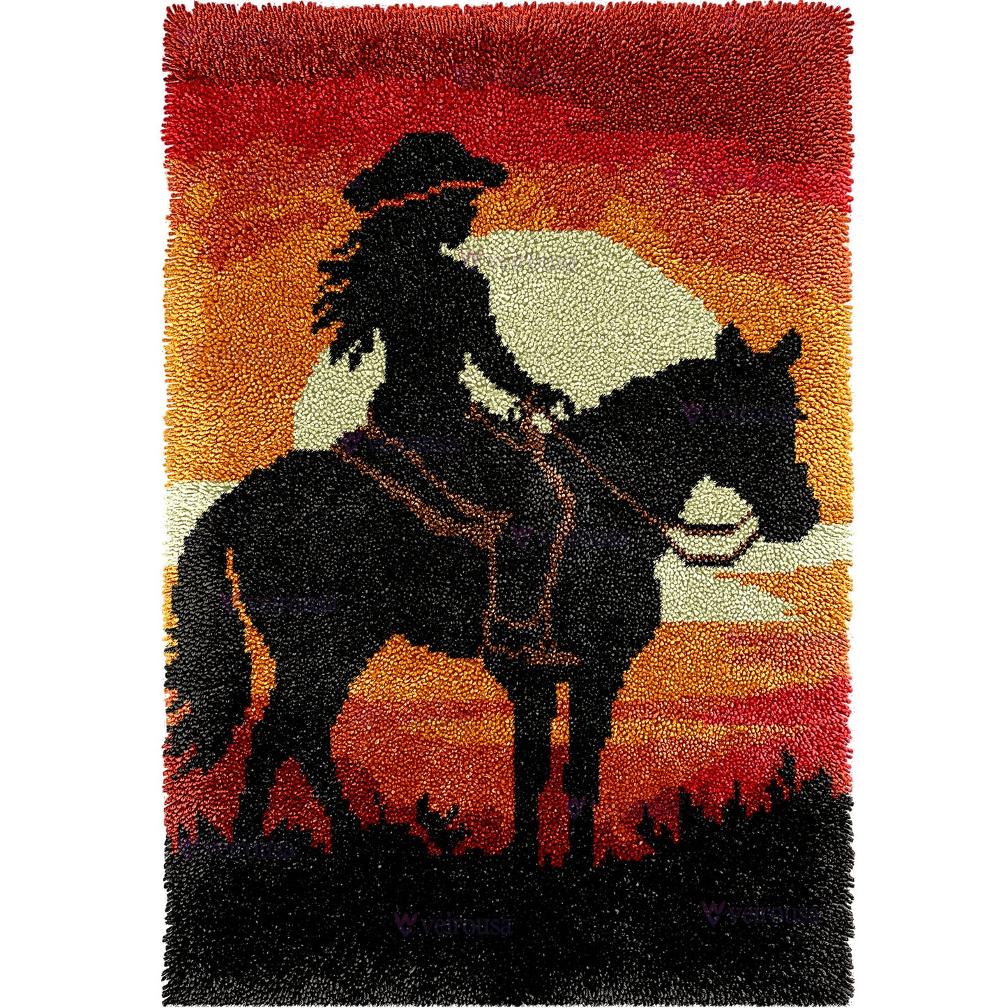 Veirousa Sunset Cowgirl Large Size Latch Hook Rug Kit