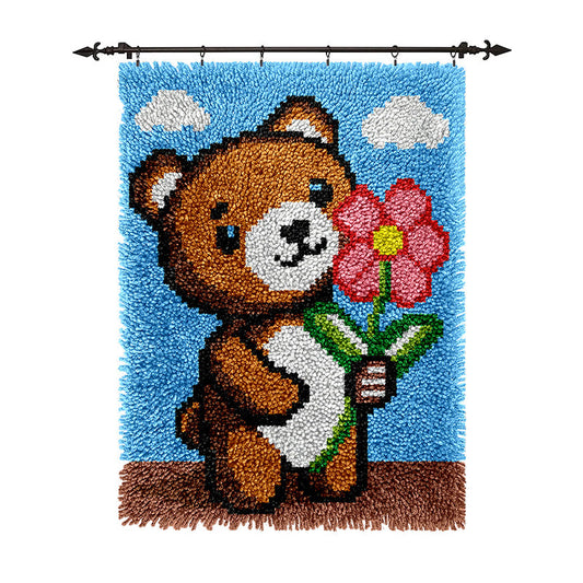 Veirousa Teddy Bear with Flower Latch Hook Rug Kit