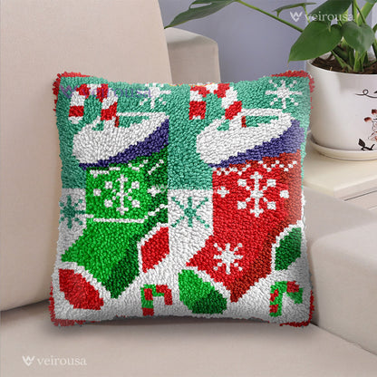 Veirousa Two Christmas Stockings Latch Hook Pillow Kit