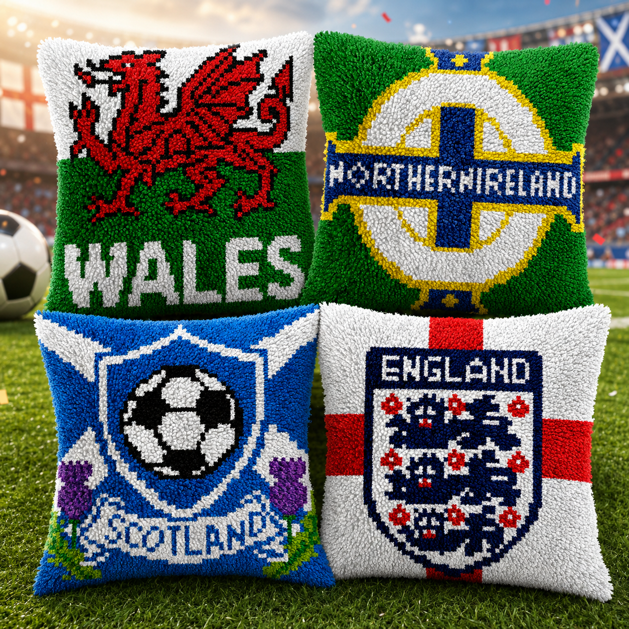 Veirousa UK Soccer Team Latch Hook Pillow Kit
