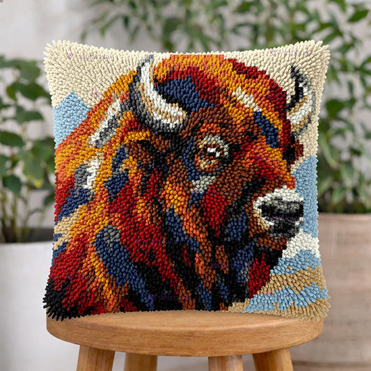 Veirousa Vibrant Bison Latch Hook Pillow Kit