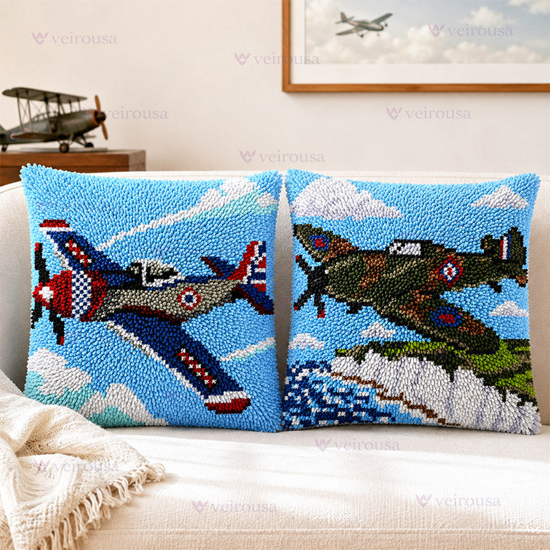 Veirousa Vintage Warplanes Latch Hook Pillow Kit