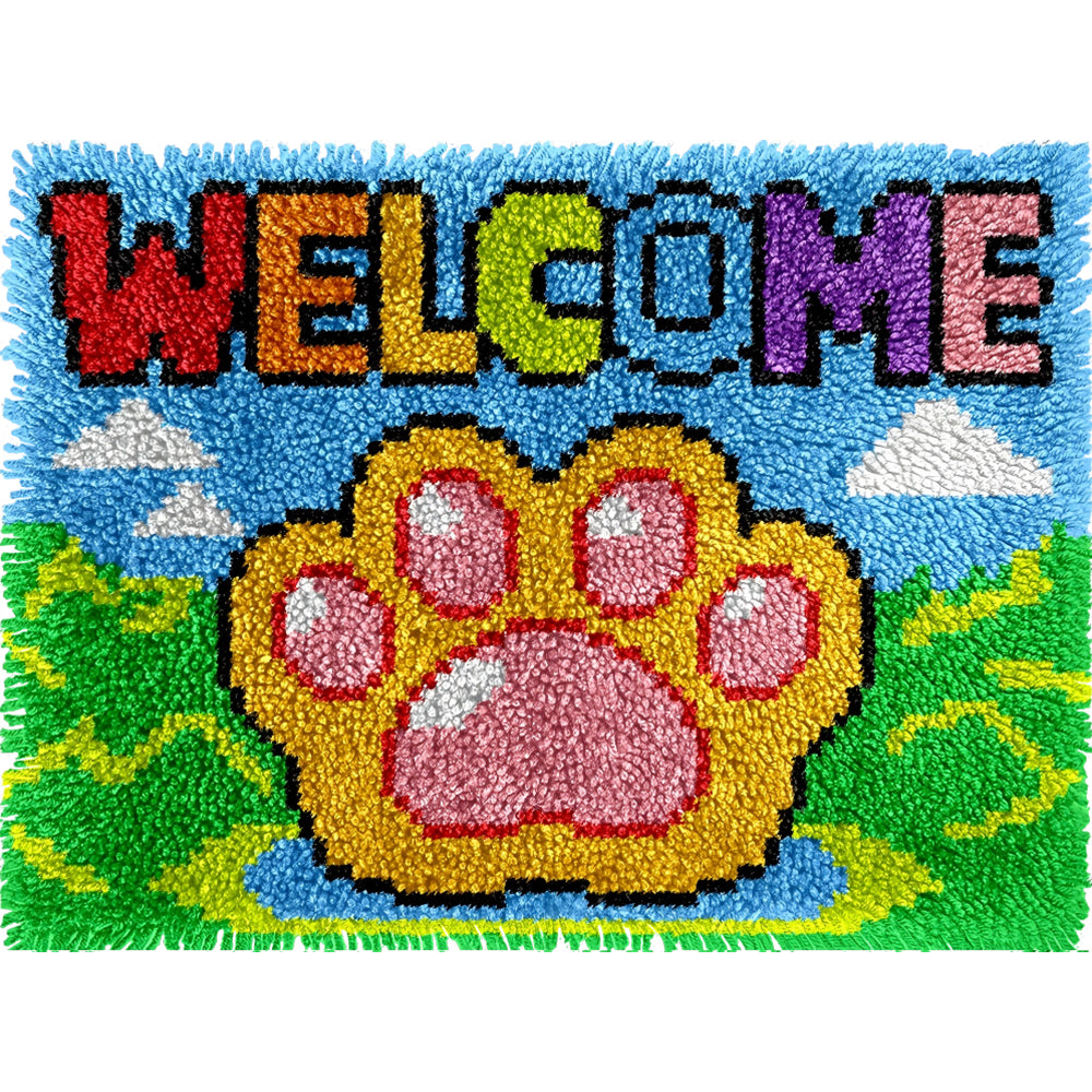 Veirousa Welcome Dog Paw Latch Hook Rug Kit
