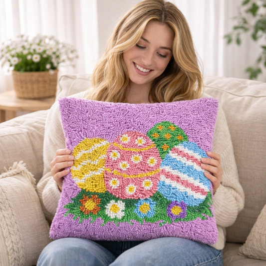 Easter Colorful Eggs Latch Hook Pillow Kit