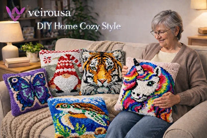 Kit de almohada con diseño de vaca escocesa con flores y cierre de gancho para adultos, principiantes y niños