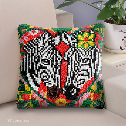 Veirousa Couple Zebras Latch Hook Pillow Kit