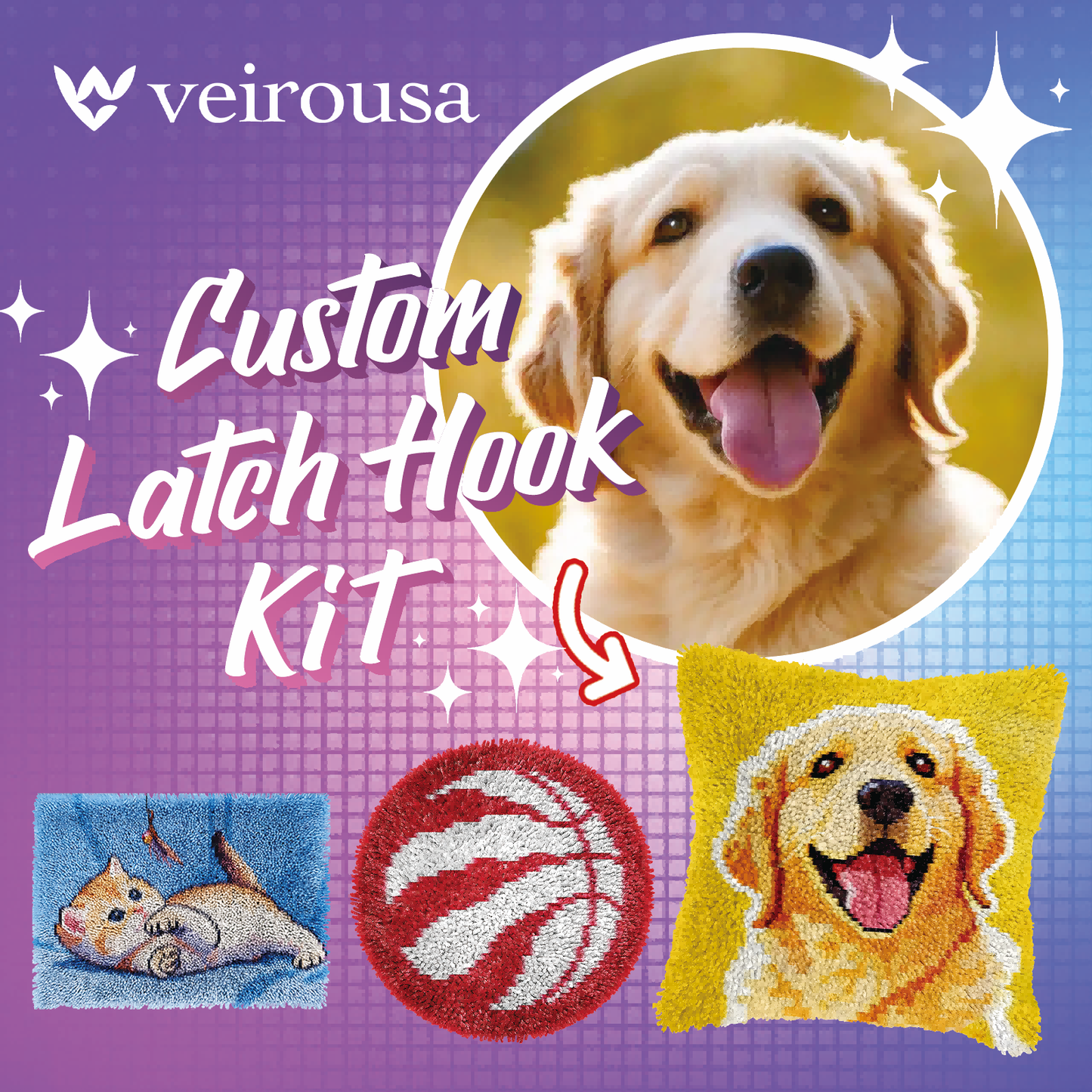 Personalized Pet Latch Hook Pillow Kit Custom Pillwocase from Photo