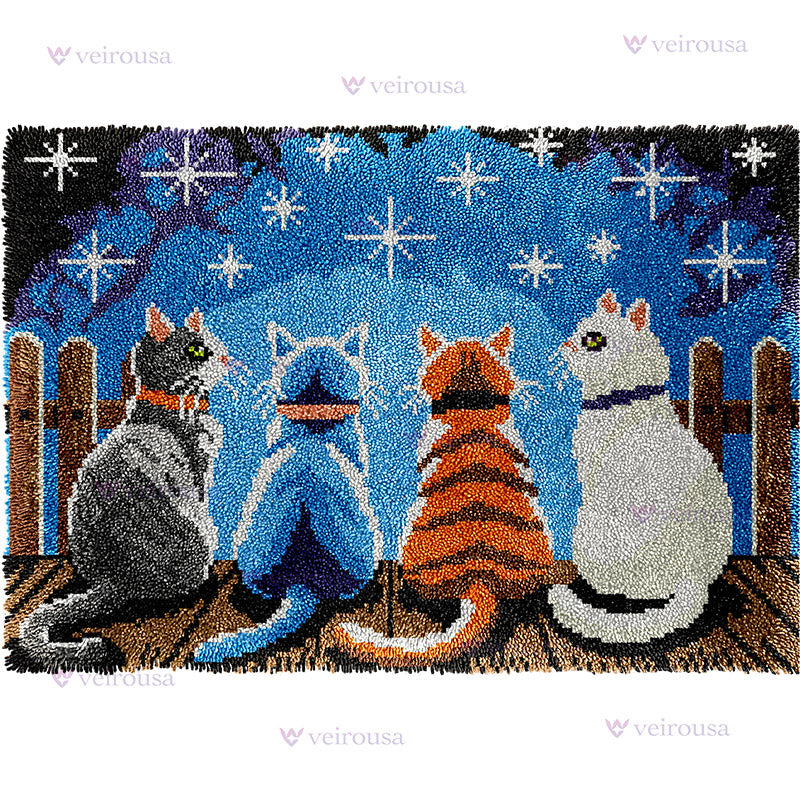 Four Cats Watching the Stars Latch Hook Rug Kit