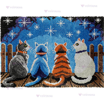 Four Cats Watching the Stars Latch Hook Rug Kit