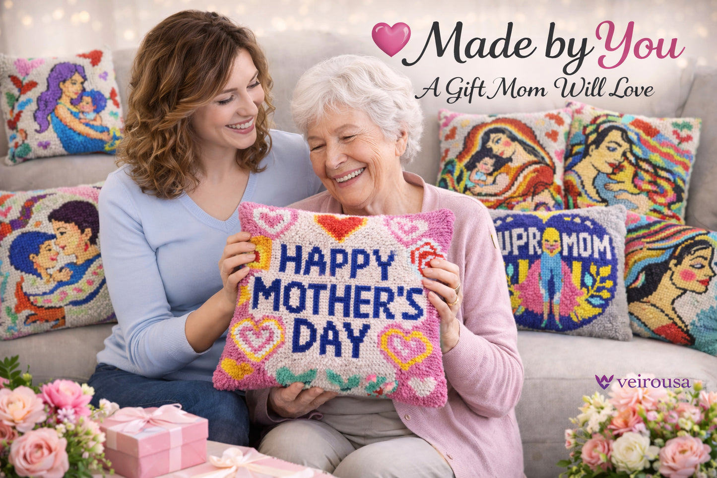 Super Mom Latch Hook Pillow Kit