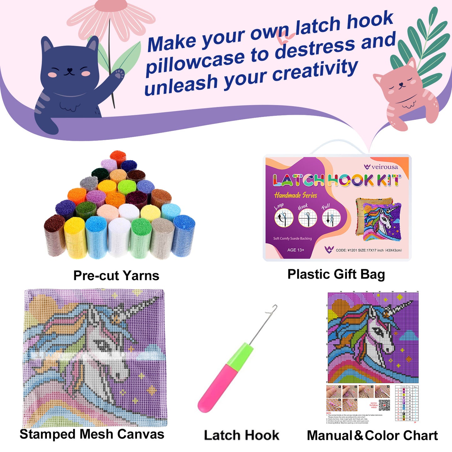 Unicorn Prince Latch Hook Pillow Kit